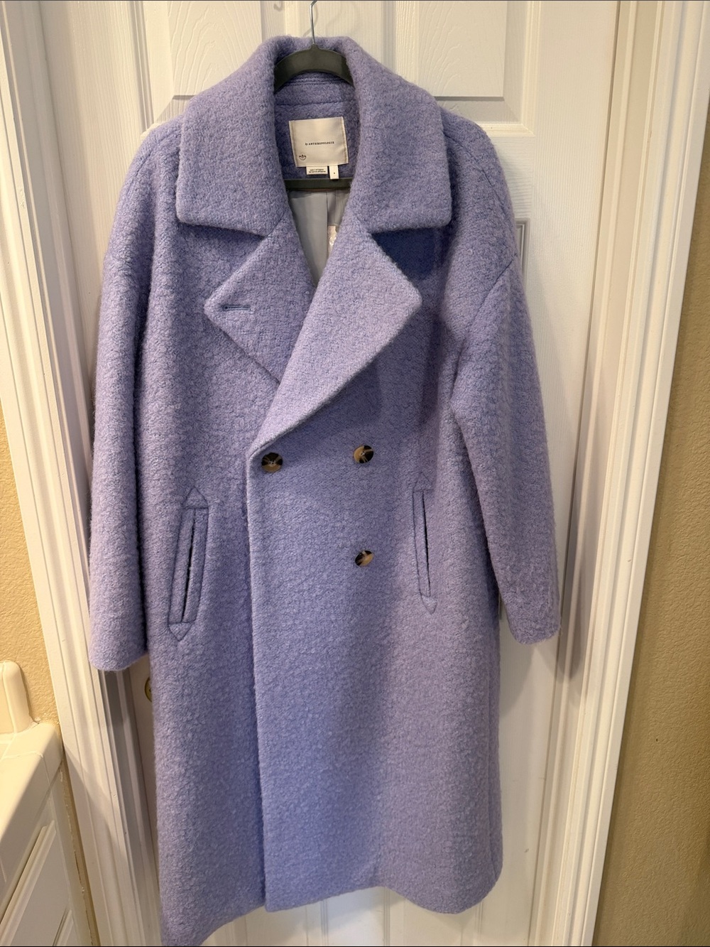 Anthropologie Lavender Double-Breasted Pea Coat
